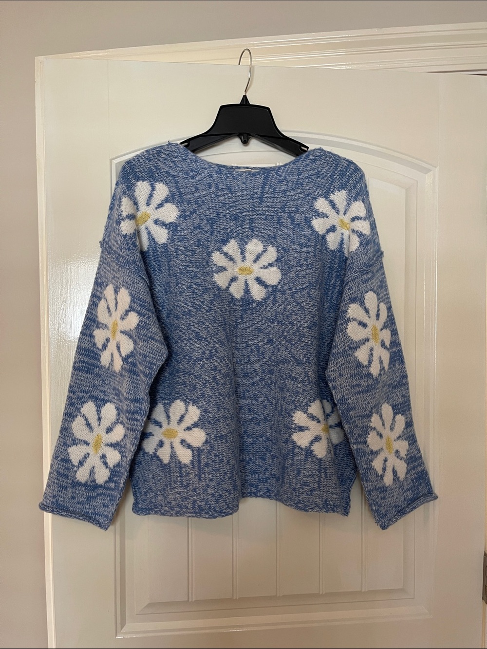 Easel Blue Daisy Oversized Knit Sweater